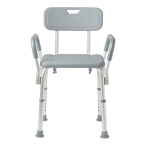 Medline Shower Chair with Backrest and Padded Armrests 350 lb capacity Bath Bench Seat Stool for Independent Adult Seniors Elderly Disabled Patients